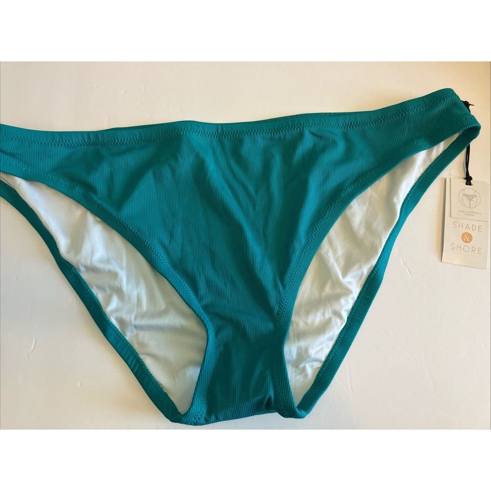 Shade & Shore Bikini Bottom Women XL Teal Green NWT Ribbed Cheeky Swim C627